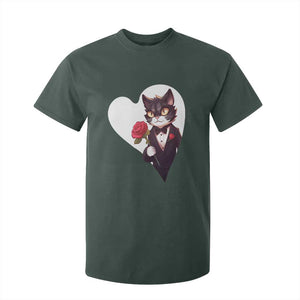 Valentine's Day T Shirt For Kid Tuxedo Cat Valentine Heart for Kitten and Animal Lovers TS09 Dark Forest Green Print Your Wear