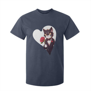 Valentine's Day T Shirt For Kid Tuxedo Cat Valentine Heart for Kitten and Animal Lovers TS09 Navy Print Your Wear