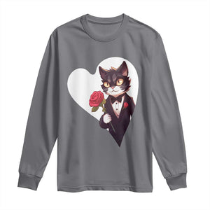 Valentine's Day Long Sleeve Shirt Tuxedo Cat Valentine Heart for Kitten and Animal Lovers TS09 Charcoal Print Your Wear