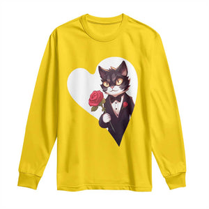 Valentine's Day Long Sleeve Shirt Tuxedo Cat Valentine Heart for Kitten and Animal Lovers TS09 Daisy Print Your Wear