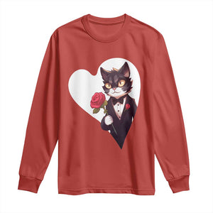 Valentine's Day Long Sleeve Shirt Tuxedo Cat Valentine Heart for Kitten and Animal Lovers TS09 Red Print Your Wear