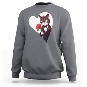 Valentine's Day Sweatshirt Tuxedo Cat Valentine Heart for Kitten and Animal Lovers TS09 Charcoal Printyourwear