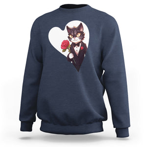 Valentine's Day Sweatshirt Tuxedo Cat Valentine Heart for Kitten and Animal Lovers TS09 Navy Printyourwear