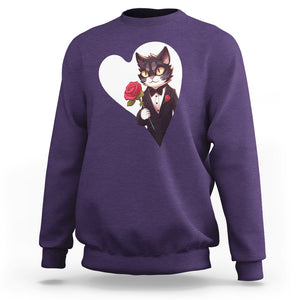 Valentine's Day Sweatshirt Tuxedo Cat Valentine Heart for Kitten and Animal Lovers TS09 Purple Printyourwear