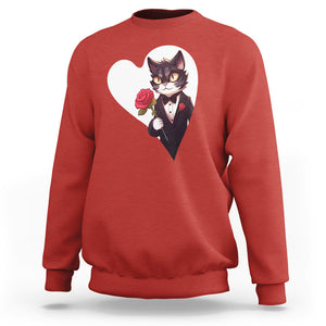 Valentine's Day Sweatshirt Tuxedo Cat Valentine Heart for Kitten and Animal Lovers TS09 Red Printyourwear