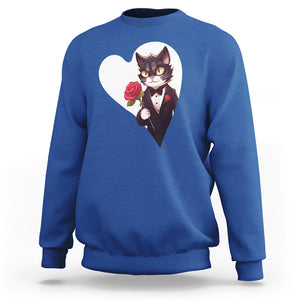 Valentine's Day Sweatshirt Tuxedo Cat Valentine Heart for Kitten and Animal Lovers TS09 Royal Blue Printyourwear