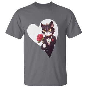 Valentine's Day T Shirt Tuxedo Cat Valentine Heart for Kitten and Animal Lovers TS09 Charcoal Printyourwear