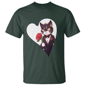 Valentine's Day T Shirt Tuxedo Cat Valentine Heart for Kitten and Animal Lovers TS09 Dark Forest Green Printyourwear