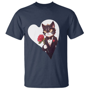 Valentine's Day T Shirt Tuxedo Cat Valentine Heart for Kitten and Animal Lovers TS09 Navy Printyourwear