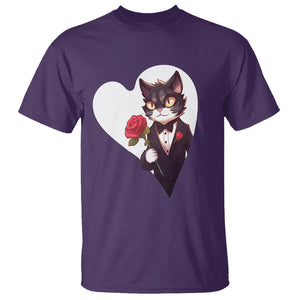 Valentine's Day T Shirt Tuxedo Cat Valentine Heart for Kitten and Animal Lovers TS09 Purple Printyourwear