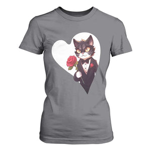 Valentine's Day T Shirt For Women Tuxedo Cat Valentine Heart for Kitten and Animal Lovers TS09 Charcoal Print Your Wear