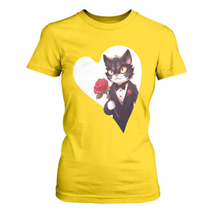 Valentine's Day T Shirt For Women Tuxedo Cat Valentine Heart for Kitten and Animal Lovers TS09 Daisy Print Your Wear