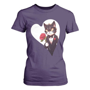 Valentine's Day T Shirt For Women Tuxedo Cat Valentine Heart for Kitten and Animal Lovers TS09 Purple Print Your Wear