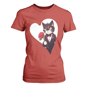 Valentine's Day T Shirt For Women Tuxedo Cat Valentine Heart for Kitten and Animal Lovers TS09 Red Print Your Wear