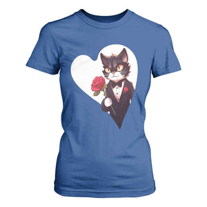 Valentine's Day T Shirt For Women Tuxedo Cat Valentine Heart for Kitten and Animal Lovers TS09 Royal Blue Print Your Wear