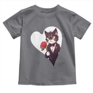 Valentine's Day Toddler T Shirt Tuxedo Cat Valentine Heart for Kitten and Animal Lovers TS09 Charcoal Print Your Wear