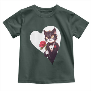 Valentine's Day Toddler T Shirt Tuxedo Cat Valentine Heart for Kitten and Animal Lovers TS09 Dark Forest Green Print Your Wear