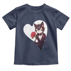 Valentine's Day Toddler T Shirt Tuxedo Cat Valentine Heart for Kitten and Animal Lovers TS09 Navy Print Your Wear