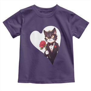 Valentine's Day Toddler T Shirt Tuxedo Cat Valentine Heart for Kitten and Animal Lovers TS09 Purple Print Your Wear