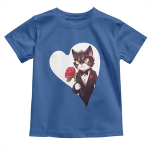 Valentine's Day Toddler T Shirt Tuxedo Cat Valentine Heart for Kitten and Animal Lovers TS09 Royal Blue Print Your Wear