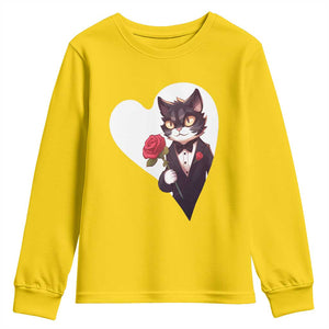 Valentine's Day Youth Sweatshirt Tuxedo Cat Valentine Heart for Kitten and Animal Lovers TS09 Daisy Print Your Wear