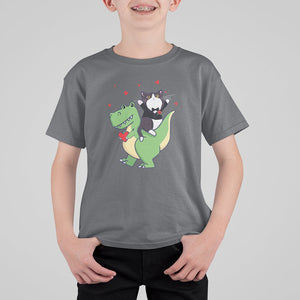 Valentine's Day T Shirt For Kid Cat Riding Dinosaur Cool Tuxedo On Suit And Take Rose TS09 Charcoal Printyourwear