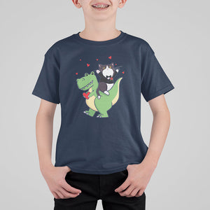 Valentine's Day T Shirt For Kid Cat Riding Dinosaur Cool Tuxedo On Suit And Take Rose TS09 Navy Printyourwear