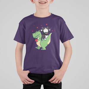 Valentine's Day T Shirt For Kid Cat Riding Dinosaur Cool Tuxedo On Suit And Take Rose TS09 Purple Printyourwear