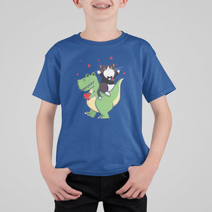 Valentine's Day T Shirt For Kid Cat Riding Dinosaur Cool Tuxedo On Suit And Take Rose TS09 Royal Blue Printyourwear