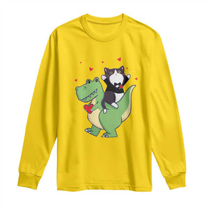 Valentine's Day Long Sleeve Shirt Cat Riding Dinosaur Cool Tuxedo On Suit And Take Rose TS09 Daisy Print Your Wear