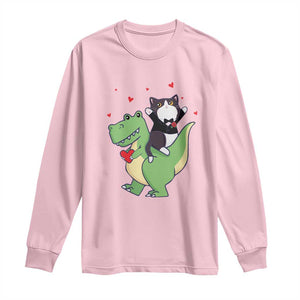 Valentine's Day Long Sleeve Shirt Cat Riding Dinosaur Cool Tuxedo On Suit And Take Rose TS09 Light Pink Print Your Wear