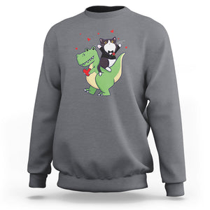 Valentine's Day Sweatshirt Cat Riding Dinosaur Cool Tuxedo On Suit And Take Rose TS09 Charcoal Printyourwear