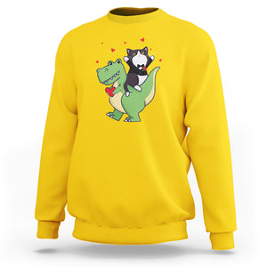 Valentine's Day Sweatshirt Cat Riding Dinosaur Cool Tuxedo On Suit And Take Rose TS09 Daisy Printyourwear