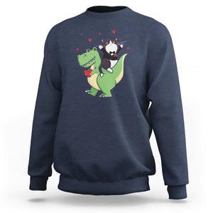 Valentine's Day Sweatshirt Cat Riding Dinosaur Cool Tuxedo On Suit And Take Rose TS09 Navy Printyourwear