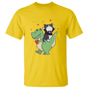 Valentine's Day T Shirt Cat Riding Dinosaur Cool Tuxedo On Suit And Take Rose TS09 Daisy Printyourwear