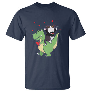 Valentine's Day T Shirt Cat Riding Dinosaur Cool Tuxedo On Suit And Take Rose TS09 Navy Printyourwear