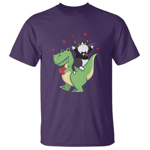 Valentine's Day T Shirt Cat Riding Dinosaur Cool Tuxedo On Suit And Take Rose TS09 Purple Printyourwear