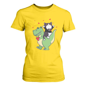 Valentine's Day T Shirt For Women Cat Riding Dinosaur Cool Tuxedo On Suit And Take Rose TS09 Daisy Print Your Wear