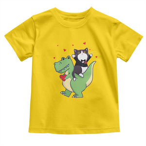 Valentine's Day Toddler T Shirt Cat Riding Dinosaur Cool Tuxedo On Suit And Take Rose TS09 Daisy Print Your Wear