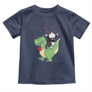 Valentine's Day Toddler T Shirt Cat Riding Dinosaur Cool Tuxedo On Suit And Take Rose TS09 Navy Print Your Wear