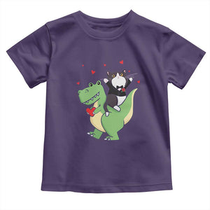 Valentine's Day Toddler T Shirt Cat Riding Dinosaur Cool Tuxedo On Suit And Take Rose TS09 Purple Print Your Wear