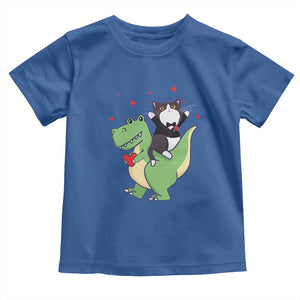 Valentine's Day Toddler T Shirt Cat Riding Dinosaur Cool Tuxedo On Suit And Take Rose TS09 Royal Blue Print Your Wear