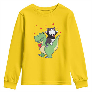 Valentine's Day Youth Sweatshirt Cat Riding Dinosaur Cool Tuxedo On Suit And Take Rose TS09 Daisy Print Your Wear