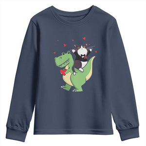 Valentine's Day Youth Sweatshirt Cat Riding Dinosaur Cool Tuxedo On Suit And Take Rose TS09 Navy Print Your Wear