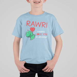 Valentine's Day T Shirt For Kid Rawr Means Love You in Dinosaur Cute Heart Ballon TS09 Light Blue Printyourwear