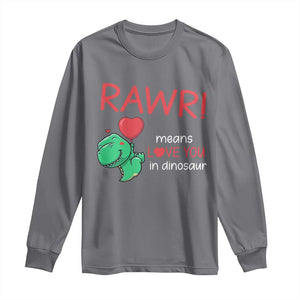 Valentine's Day Long Sleeve Shirt Rawr Means Love You in Dinosaur Cute Heart Ballon TS09 Charcoal Print Your Wear