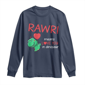 Valentine's Day Long Sleeve Shirt Rawr Means Love You in Dinosaur Cute Heart Ballon TS09 Navy Print Your Wear