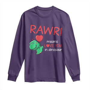 Valentine's Day Long Sleeve Shirt Rawr Means Love You in Dinosaur Cute Heart Ballon TS09 Purple Print Your Wear