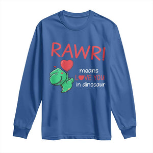 Valentine's Day Long Sleeve Shirt Rawr Means Love You in Dinosaur Cute Heart Ballon TS09 Royal Blue Print Your Wear