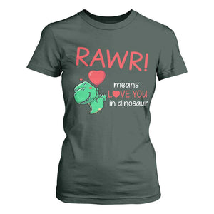 Valentine's Day T Shirt For Women Rawr Means Love You in Dinosaur Cute Heart Ballon TS09 Dark Forest Green Print Your Wear